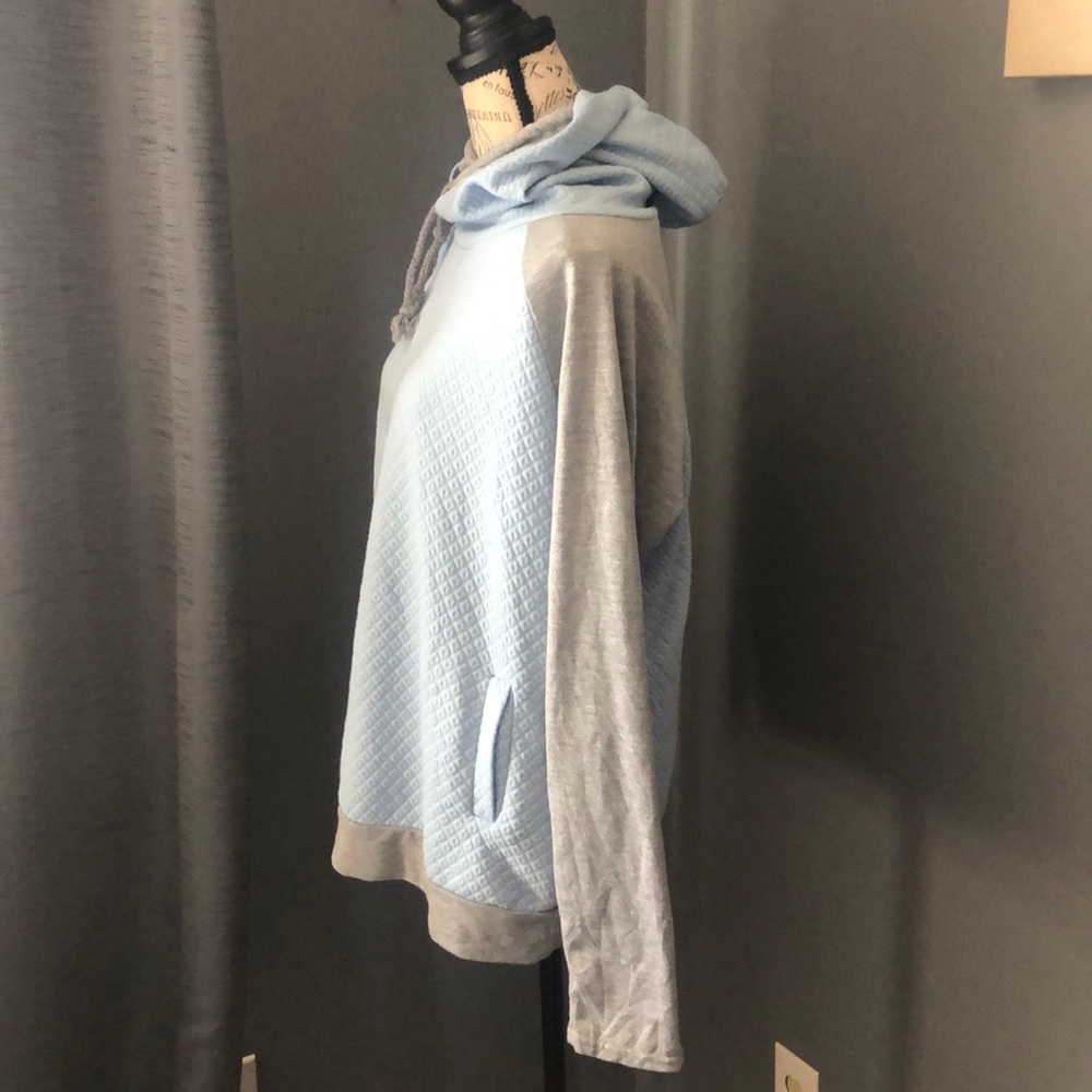 Light Blue And Gray Unique Double Layer Hoodie - image 8